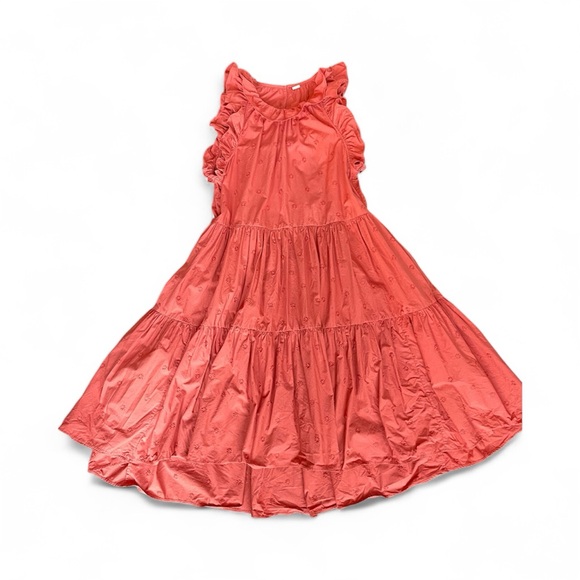 Ulla Johnson Embroidered Clay Orange Dress High Low Flutter Sleeve Pockets - Picture 3 of 9